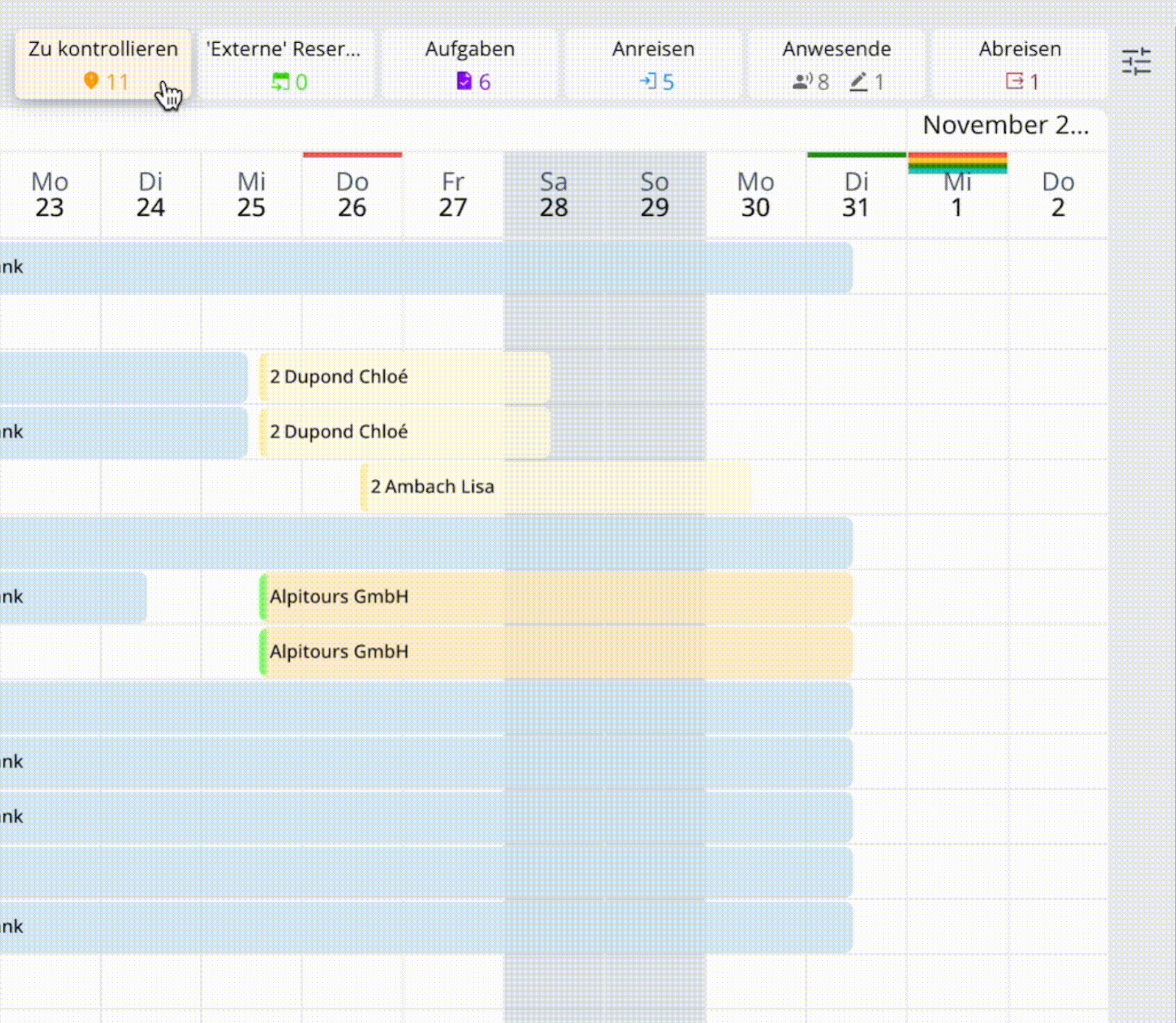 Le informazioni rapide nel Quadro prenotazioni