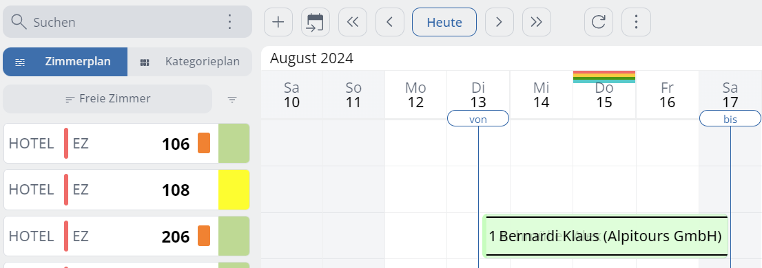 Le prenotazioni che si sovrappongono vengono visualizzate nel Quadro prenotazioni come segue.