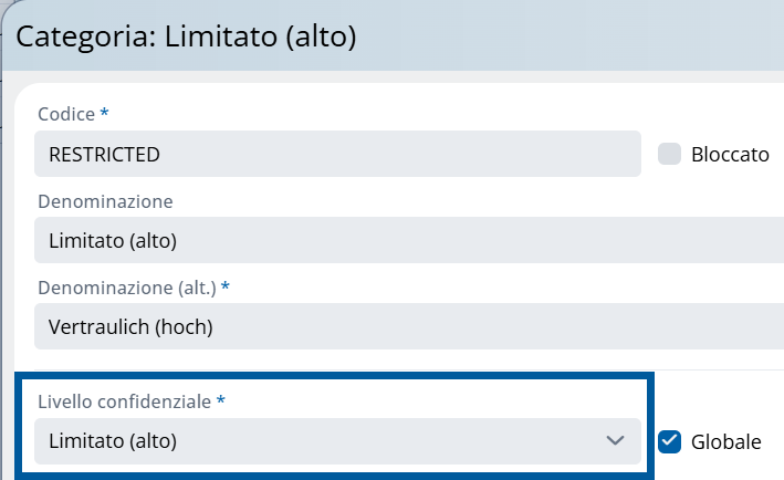 Impostazione livello confidenziale DMS