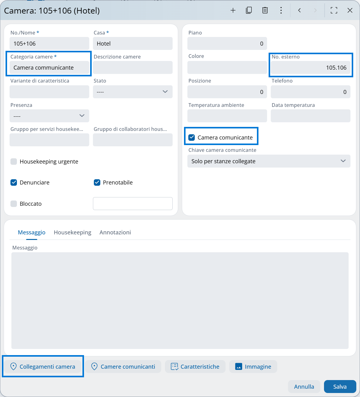 Configurazione camera virtuale comunicante