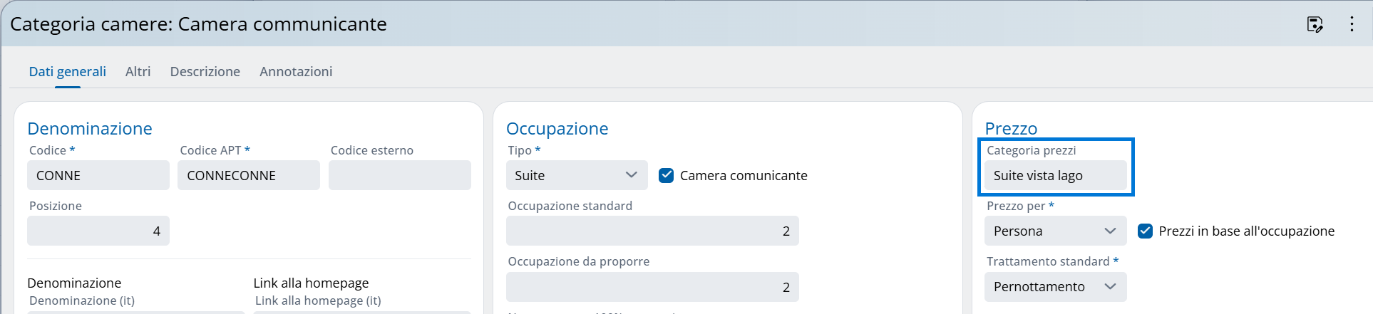 Impostazione categoria prezzi
