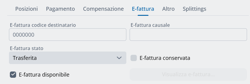 Scheda E-fattura conto fatturazione