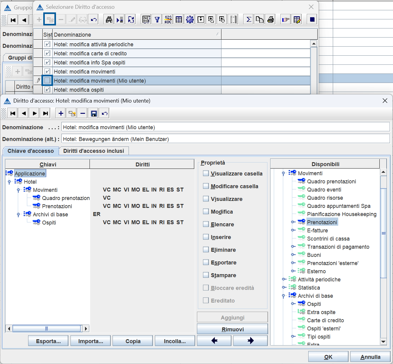 Schermata modifica diritto d'accesso inclusi 1