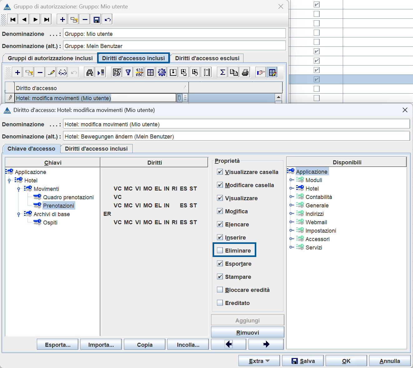 Schermata modifica diritto d'accesso inclusi 2