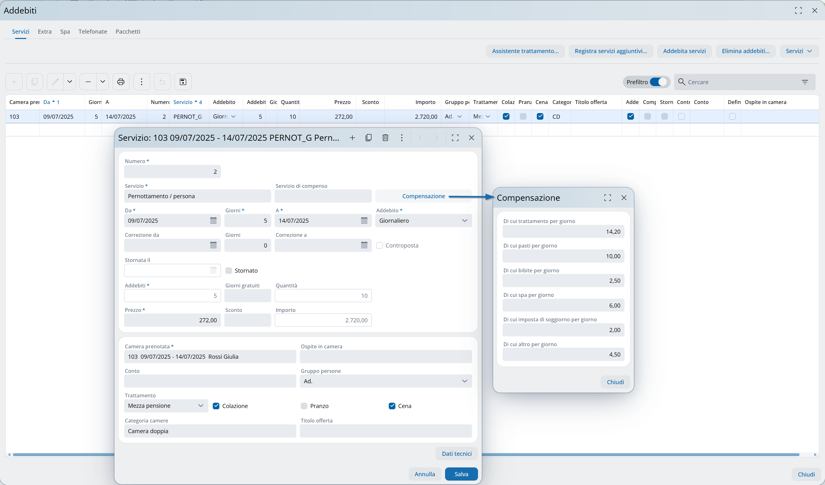 Visualizzazione delle compensazione nei addebiti