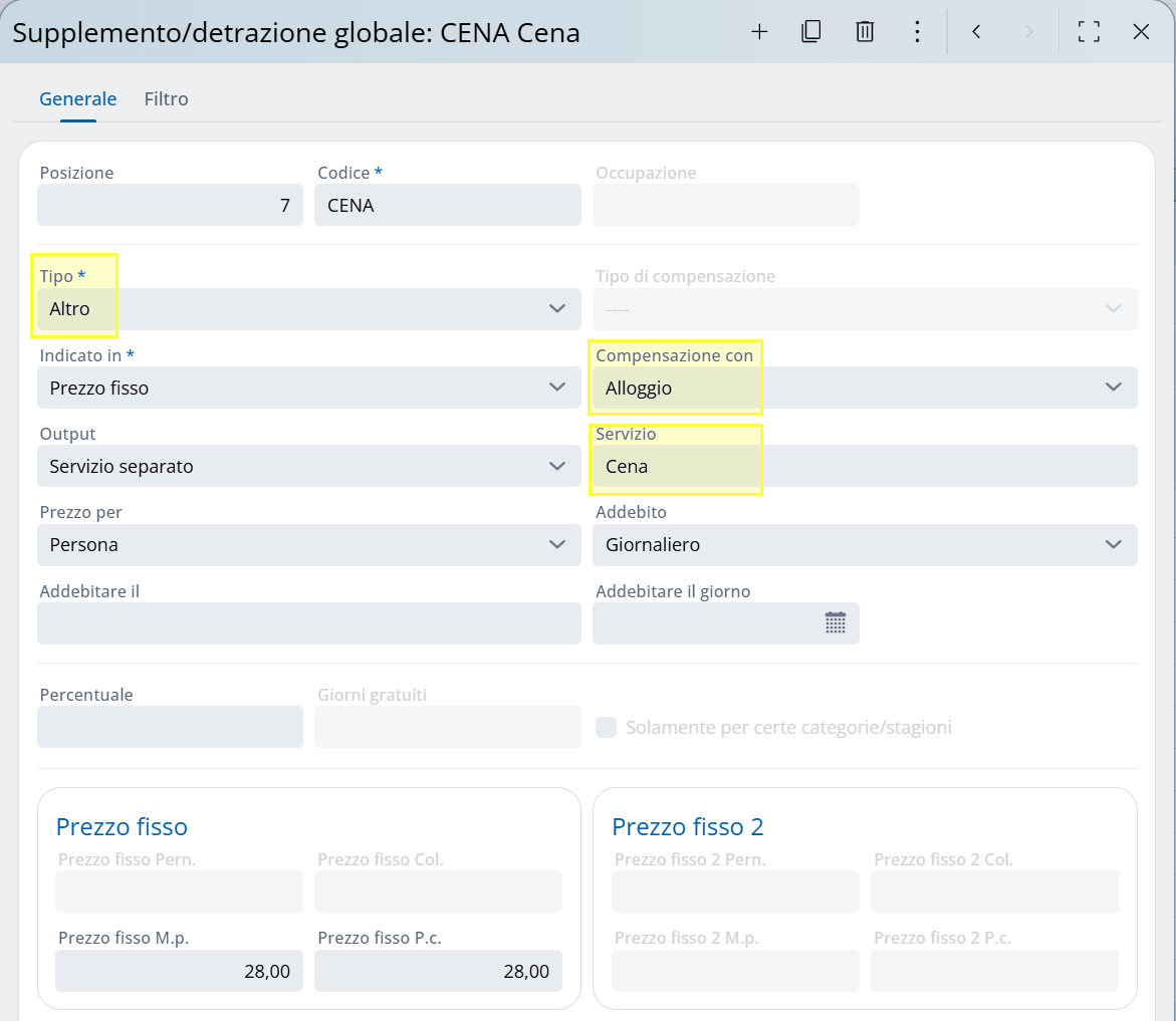 Impostazione in variante con compensazione con