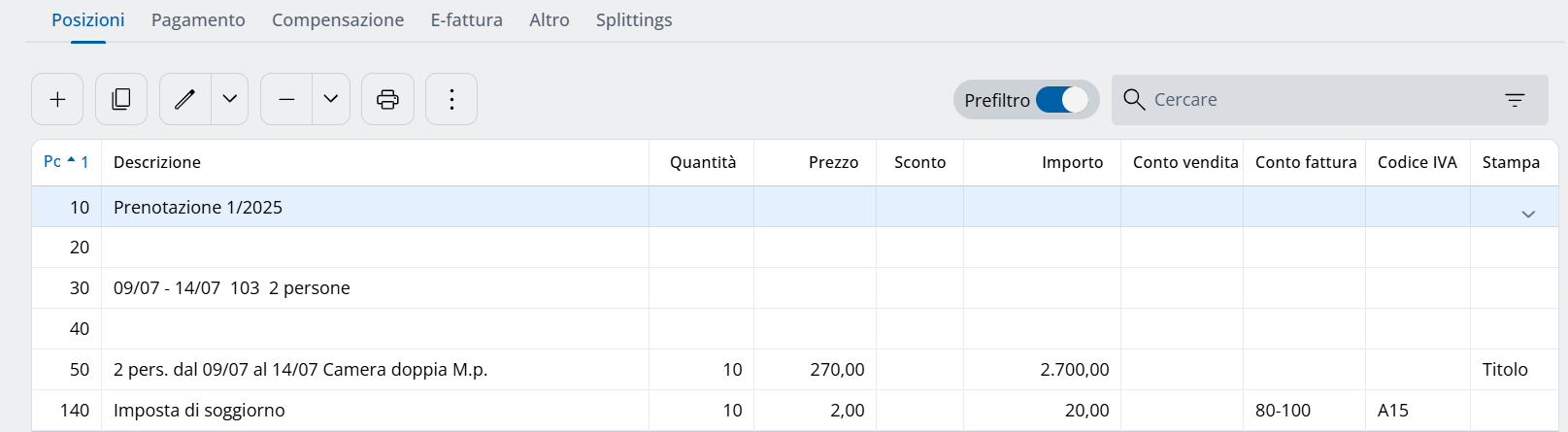 Panoramica nei conti con prefiltro attivo