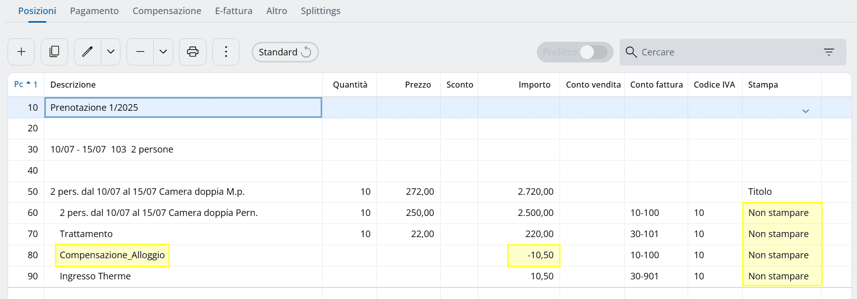 Panoramica nei conti con prefiltro disattivo