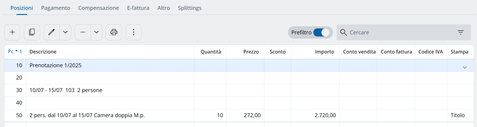 Panoramica nei conti con prefiltro attivo