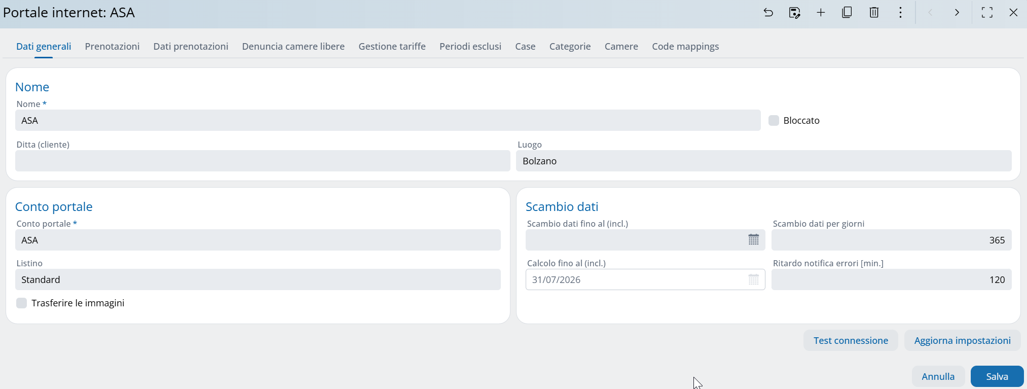 Panoramica portali internet, tab dati generali