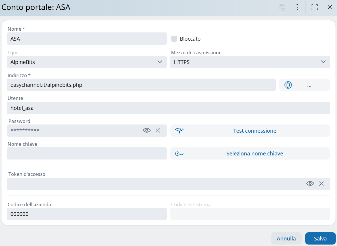 Impostazione conto portale